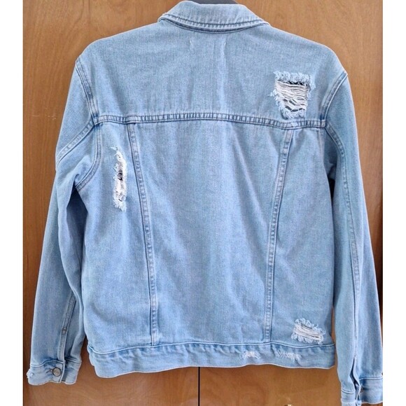 Pacsun Jacket Denim Distressed Destroyed Blue Jean Trucker Pockets Sz Medium - Picture 2 of 7